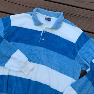 Vintage 80s Par Four Velour Striped Long Sleeve Polo